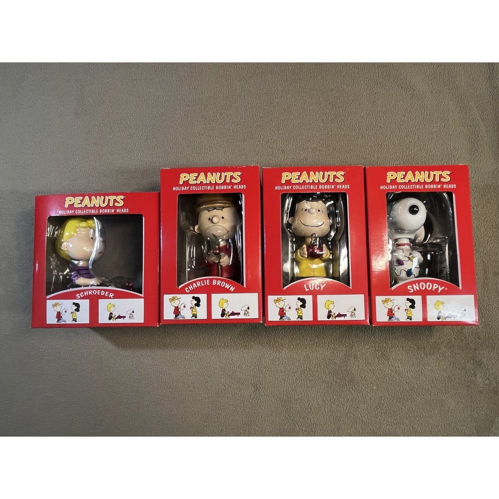 Peanuts Holiday Collectible Bobbin Heads Set Charlie Brown Snoopy Lucy Schroeder